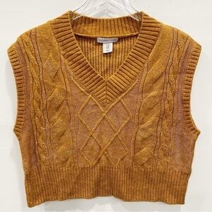 Sincerely Jules Knit V-Neck Boxy Fit Sweater Vest Medium Tan